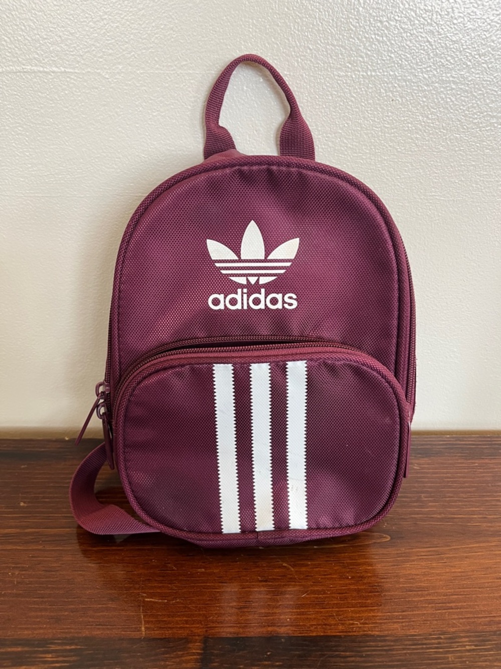 Adidas Maroon Mini Backpack with White Stripes